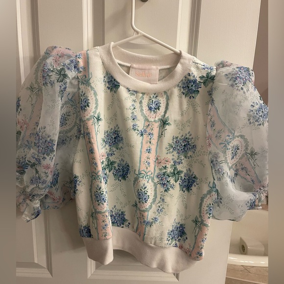 Selkie Floral Puff Sleeve Sweatshirt - Blue and Pink - Picture 2 of 4